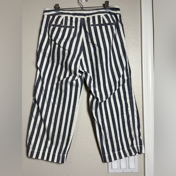Sanctuary Striped Navy/White Soft Cotton Casual Trousers with Tie Belt. Coastal - Picture 9 of 13